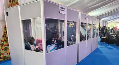 Row of simultaneous interpretation booths, Arabic channel