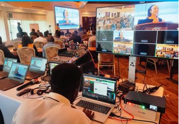 Technician managing a multilingual live stream